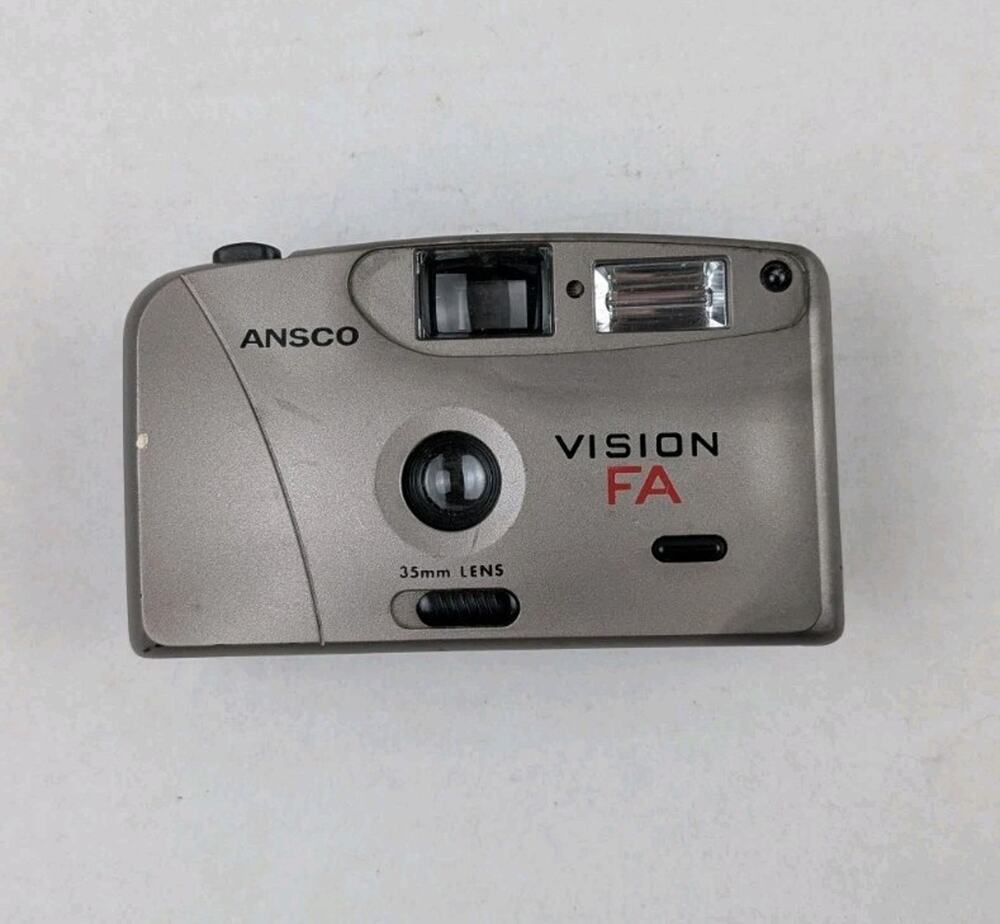 Ansco Vision FA 35mm Film Camera Point Shoot Built In Flash Untested Silver